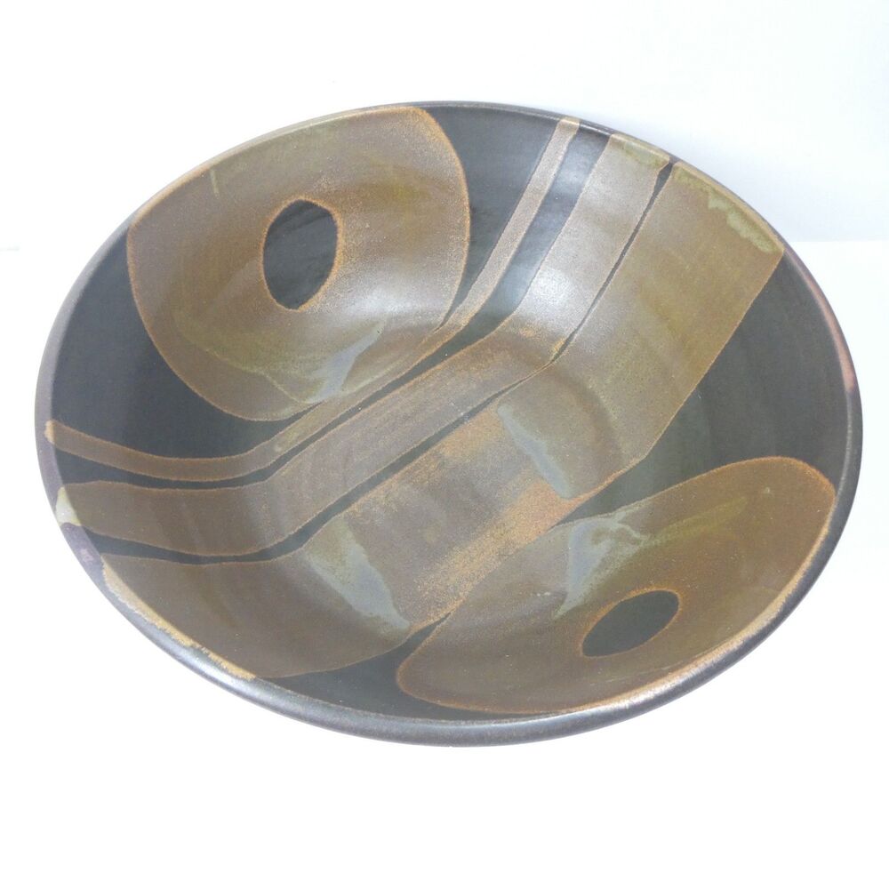 Designs West California Studio Art Pottery Large Bowl 13" Brown MCM Vintage